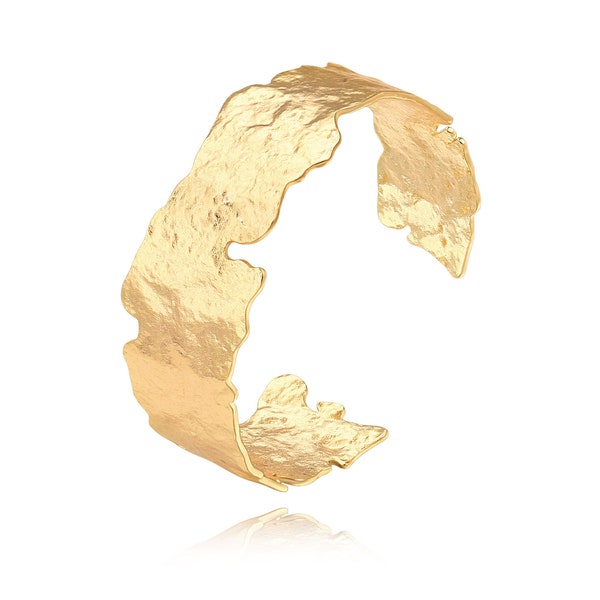 Wide Open Cuff Bracelet for Women， Boho 18K Gold Plated Irregular Twist Grooved Wrist Cuff Bracelet,SS-HL644