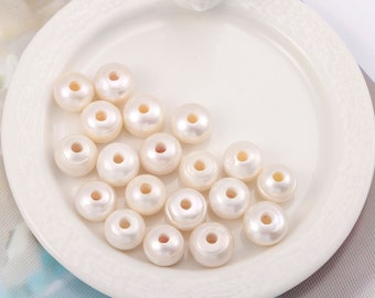 30Pcs AA High Quality Natural Freshwater Pearls,2.5mm Large Holes,Pearl Beads Loose Beads,Bulk wholesale pearls,White Button Pearls.SS-DK009