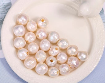 20Pcs Natural Pearl,11-12mm Round White Fresh Water Nucleated Pearl,2.5mm Large Hole Pearl,Loose Pearl,Pearl Beads,White Pearl.SS-DK065