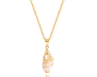 18K Gold Plated Seashell Pendant Necklace for Women Girls. Natural Beach Conch Adjustable Chain Necklace. Hawaiian Jewelry.SS-WYJ1224