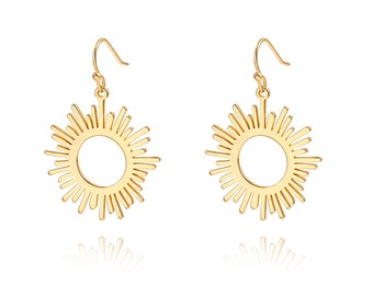 18K Gold Plated Sun Hoop Earring，Sun Dangle Drop Earrings for Women，Boho Beach Simple Jewelry,Statement Design.SS-ER403