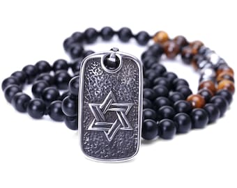 Black Series Halloween Necklace Jewelry.SS-WYJ950 Stainless Steel Skull And 8mm Black Agate Hand-Knotted Necklace Agate Necklace