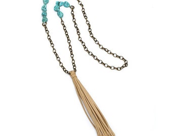 Tassel Necklace,Personalized Necklace,Long Necklace,Bead Necklace,Turquoise Tassel Necklace,WOMEN GIFT,Ethnic Style,Bohemian Style.SS-WYJ908