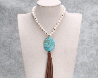 third anniversary gift for wife leather tassel saddle leather Leather necklace tassel necklace for her