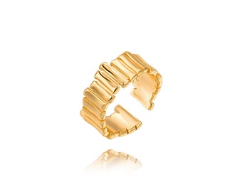 18K Gold Plated Band Ring Open Ring Dainty Stackable Wide Band Line Ring for Women,SS-HJ088