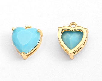 6pcs 18K Gold-Plated Blue Love Pendants 13x11mmHeart-Shaped Pendant Necklace Pendants Jewelry Making,SS-JA1928-YS