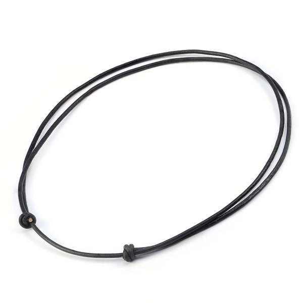 Black Leather Cord Necklace Double Knot Adjustable Necklace Minimalist Jewelry,Unisex,Leather Choker,Both Men and Women Can Use.SS-WYJ1099