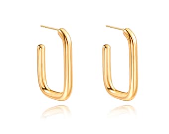 18K Gold Oval Huggie Hoop Earrings,Lightweight Square Chunky Stud Earrings,Geometric Rectangle Drop Dangling Earrings for women.SS-ER417