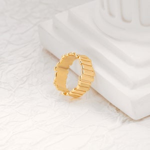 18K Gold Plated Band Ring Open Ring Dainty Stackable Wide Band Line Ring for Women,SS-HJ088 image 3