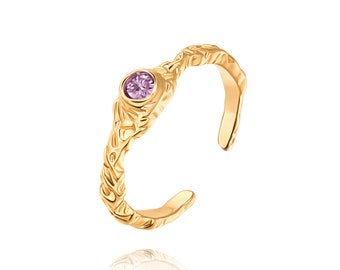 18K Gold Plated Purple CZ Rings Dainty Gemstone Engagement Rings for Women Cute Stacking Thin Gold Rings. SS-HJ086