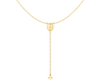 Dainty 18k Gold Y Necklace, Cross Pendant Virgin Mary Necklace, Elegant Long Drop Necklace,SS-WYJ1366