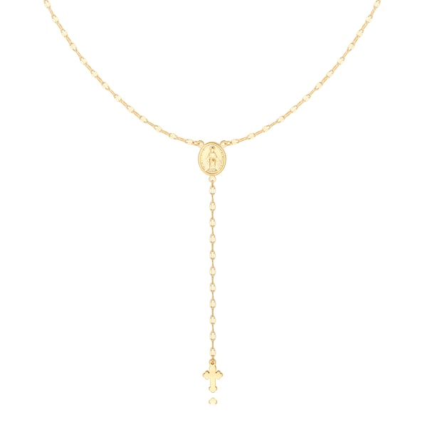 Dainty 18k Gold Y Necklace, Cross Pendant Virgin Mary Necklace, Elegant Long Drop Necklace,SS-WYJ1366