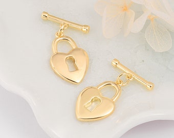 5 sets 18k Gold Plated Heart Lock Pendant, Gold Heart Clasp, Love Lock Necklace Clasp, Jewelry Making, SS-JA1865-YS