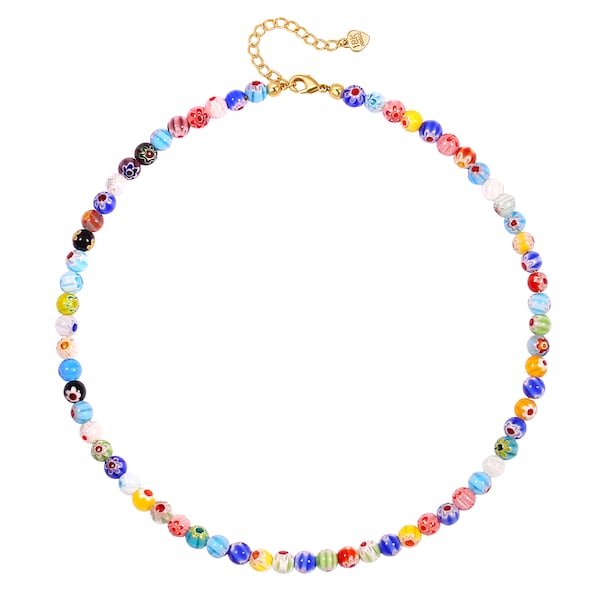 Millefiori Colorful Seed Bead Flower Choker Necklace Murano Glass Crystal Beaded Necklace Handmade Jewelry for Women, SS-WYJ1292