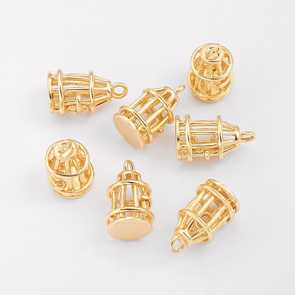 6Pcs Cintage 18K Gold-Plated Birdcage Pendants, 18x10mm 3D Three-Dimensional Pendant, Dainty Gold-Plated Geometric Pendant. SS-JA1836-YS