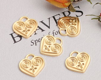6pcs Heart Shape Pendant in 18k Shiny Gold,Accessory Pendant, Gold Plated Charm Jewelry. SS-JA1866-YS