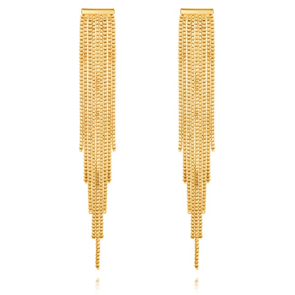 18K Gold Irregular Sleek Box Chain Linear Tassel Earrings, Minimalist Sparkle Dangle Earrings ,Fringe Waterfall Statement earrings.SS-ER446