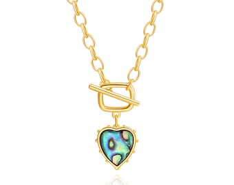 Love Heart Shape Abalone Shell Pendant Necklace18K Gold Plated Necklace Handmade Front Closure Layering Jewelry 18.5” SS-WYJ1318