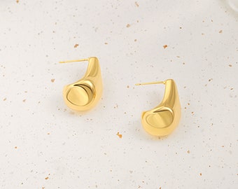 Chunky Teardrop 18K Gold Lightweight Drop Post Earrings Statement Geometric Hollow Open Waterdrop Earrings Simple SS-ER485