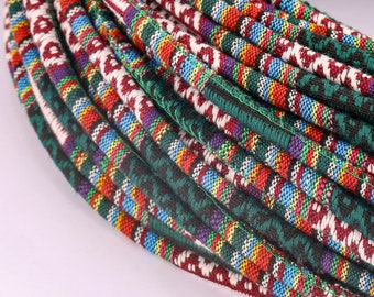 Fabric Bohemian Cord,6mm Colorful Cord,Mainly Green,Embroidered Textile Cord, Aztec Ethnic Cord,Bohemian Ethnic Rope,Ethnic Cord.SS-PS006