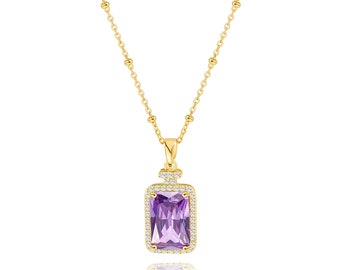 18K Gold-Plated Micro-Inlaid Zircon Necklace,Perfume Bottle Pendants,Purple Gemstone,Satellite Chain Necklace,Bohemian Style. SS-WYJ1180