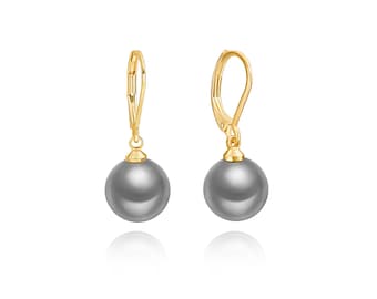 Gray Pearl Earrings for Women 18K Gold Plated Pearl Drop Earrings Leverback Dangle Earrings Jewelry，SS-ER493