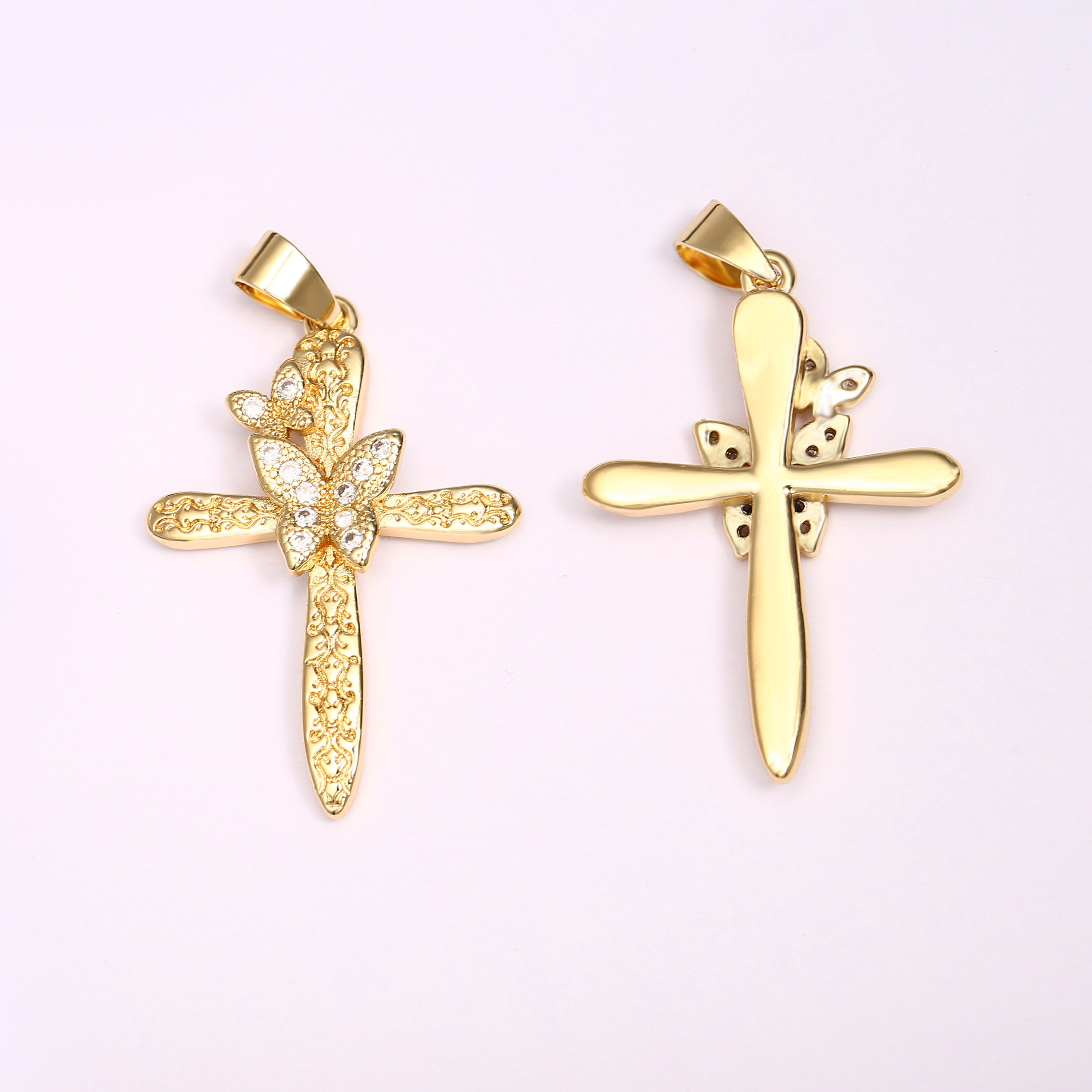 Butterfly Cross 18K Gold Plated Cross Cross Pendant Micro Etsy