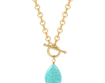 Dainty 18K Gold Chunky Turquoise Chain Necklace for Women Toggle Necklace Layering Jewelry，SS-WYJ1350