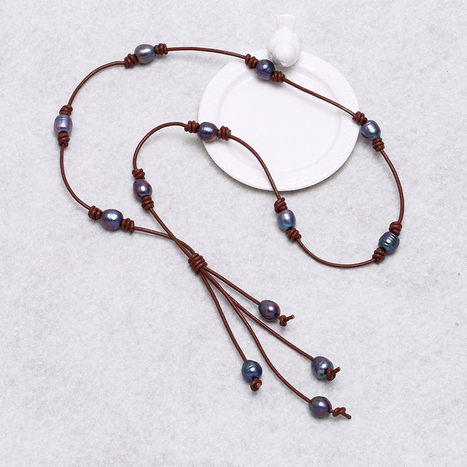 Handmade Leather Rope Pearl Necklace Pearl Necklace Leather Etsy