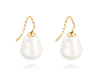 Dainty 18K Gold Pearl Drop Dangle Earrings for Women, Trendy Cute White Simulated Pearl Earrings, Statement Boho Simple Earring.SS-ER441