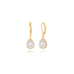 Dangle Drop Earrings ,Teardrop Cubic Zirconia Crystal,18K Gold Plated Leverback Earrings for Women Wedding，SS-ER429