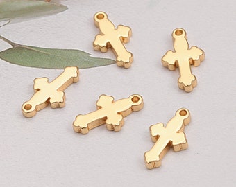 10Pcs 18K Gold Plated Cross Charms,(12x7mm) Cross Pendant,Mini Cross Charm,Religious Necklace,Small Cross Bulk,Jewelry Finding,SS-JA1670-YS