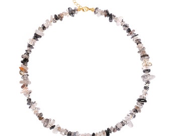 Natural Quartz Necklace,Tourmalinated Quartz Beads Choker,Irregular Gemstone Choker for Women,Birthstone Necklace,Boho Jewelry,SS-WYJ1210
