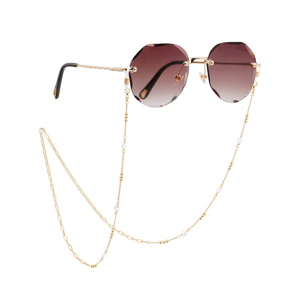 18k Gold Pearl Glasses Chain for Women Reading Eyeglass Holder Eyewear Retainer Sunglasses String Strap Mask Lanyard Necklace，SS-WYJ1384