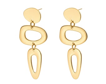 18k Gold Plated Statement Long Drop Dangle Hollow Geometric Earrings Fashion Teardrop Hanging Post Earrings for Women SS-ER470