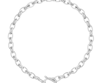 Dainty Platinum Plated Chunky Chain Choker Twist Oval Necklace for Women Layering Handmade Jewelry，SS-WYJ1373