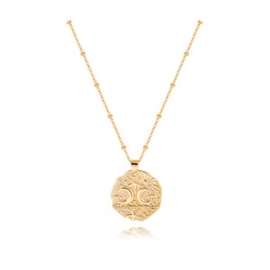18K Gold Moon and Star Pendant Necklace,Gold Coin Necklace for Women,Gold Beaded Satellite Chain Necklace,Disc Medallion Necklace,SS-WYJ1214 image 1