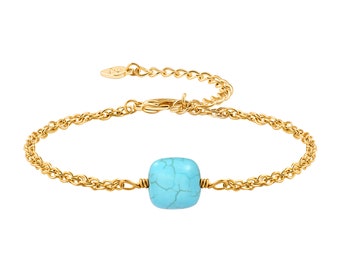 18k Gold Plated Twisted Braided Rope Link Chain Bracelet Trendy Turquoise Charms Bracelet Fashion Jewelry for Women,SS-HL664