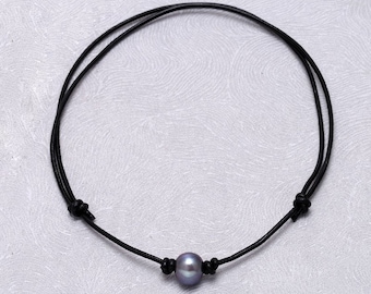 Collier de perles de plage, tour de cou en cuir avec perles pour femme, collier ras de cou une perle, collier surfeur tendance, cadeau pour fille adolescente. SS-WYJ691
