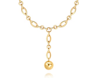 Chunky Gold Y Necklace for Women, Ball Drop lariat Necklace, Statement Necklace for Women Trendy，SS-WYJ1397