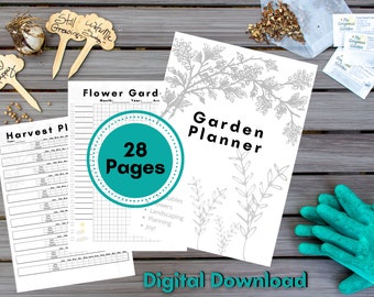28 Pages Digital Garden Planner Printable | Gardening | Flower Bed | Vegetables | Budget Plan | Seed Tracking | Harvest | Download