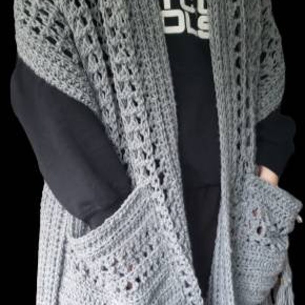 hooded shawl with pockets