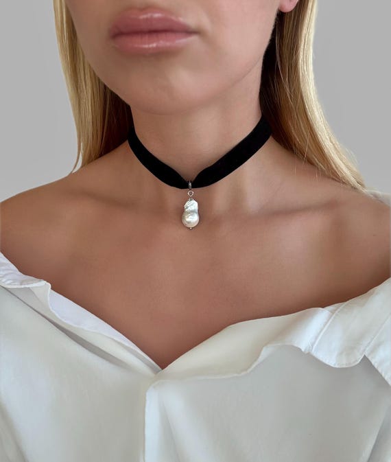 Baroque Pearl Pendant Necklace, Stainless Steel Chain