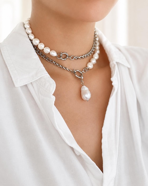 Editorial Pearl Necklace | Transformable Luxury Choker | Baroque Statement Jewelry