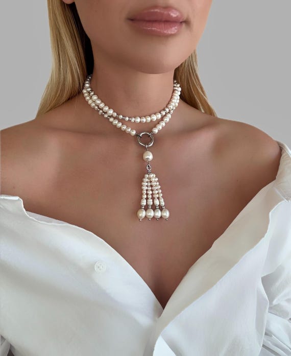 Adjustable Layered Necklace, Pearl tassel  Choker, Luxury Statement Jewelry, luxury Gift for Her, Versatile Necklace, modern pearl jewelry