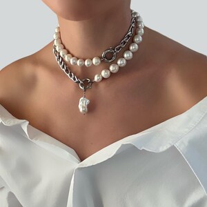 Collar de perlas grandes, collar de perlas gruesas, collar de perlas llamativo, collar de perlas barrocas grandes, gargantilla de perlas llamativas, joyería de lujo