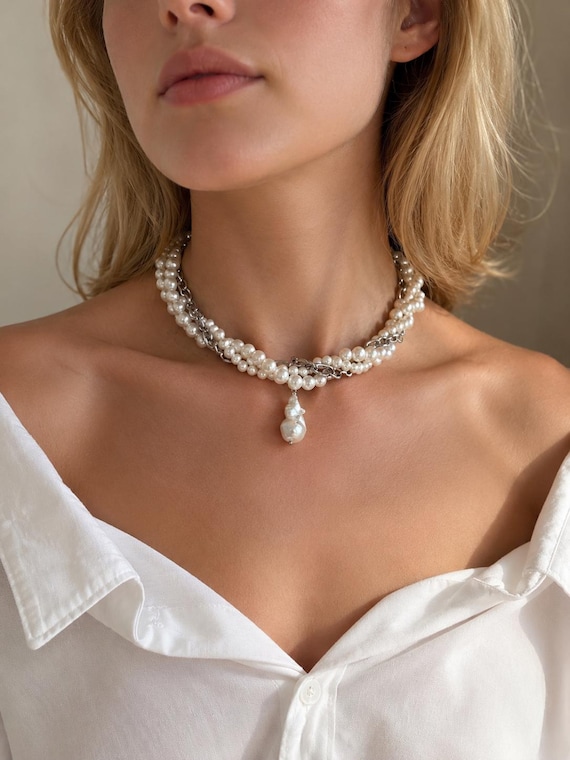 Handmade Freshwater Pearl Choker – Multi-Way Stainless Steel Necklace
