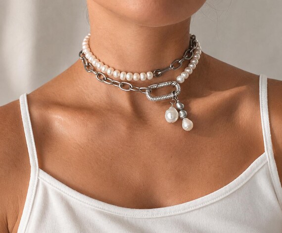 Trendy pearl Necklace , stylish Pearl choker, fashion Necklace, trendy pearl jewelry , fashion jewelry, Bridesmaid Gift, pearl stylish neckl