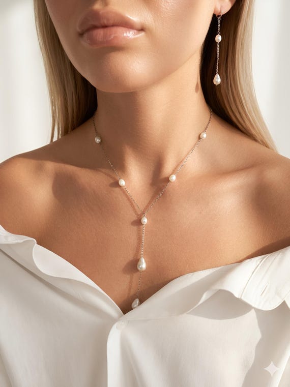 Alt pearl long necklace, Tiffany necklace , minimalistic Necklace, alt Pearl Necklace, alt statement pearl necklace, Tiffany pearl necklace