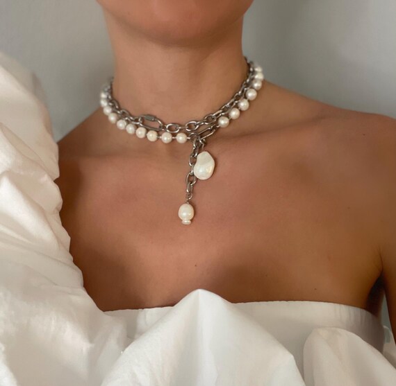 Trendy pearl choker, Natural Pearl jewelry , fashion 2024 jewelry, stylish choker ,modern pearl necklace, Bridesmaid Gift, fashion choker